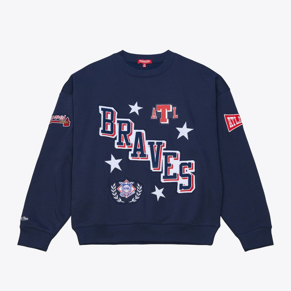 Navy Atlanta Braves Mitchell & Ness Women's Pep Rally Sweatshirt
