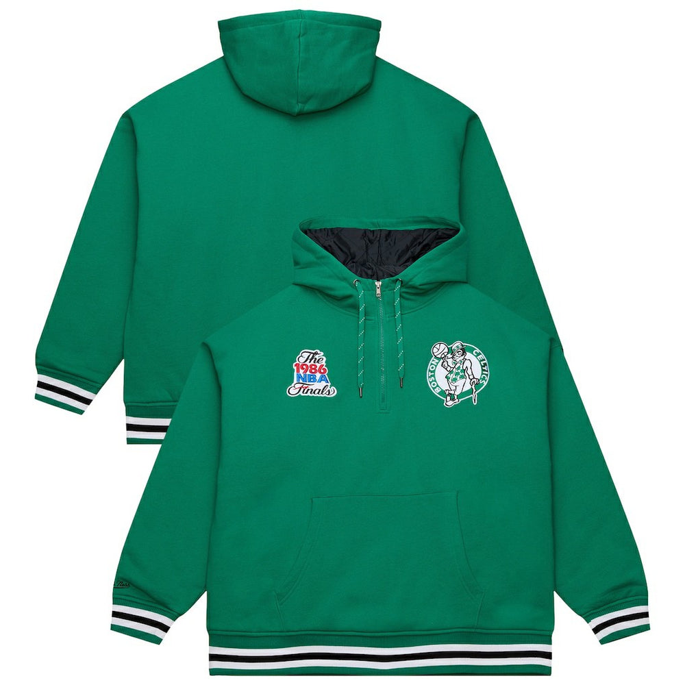 Mitchell & Ness Boston Celtics Throw It Back Quilted Fleece Quarter-Zip Hoodie