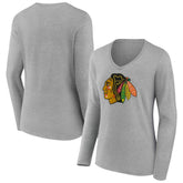 NHL Chicago Blackhawks Women's Primary Logo Long Sleeve V-Neck T-Shirt