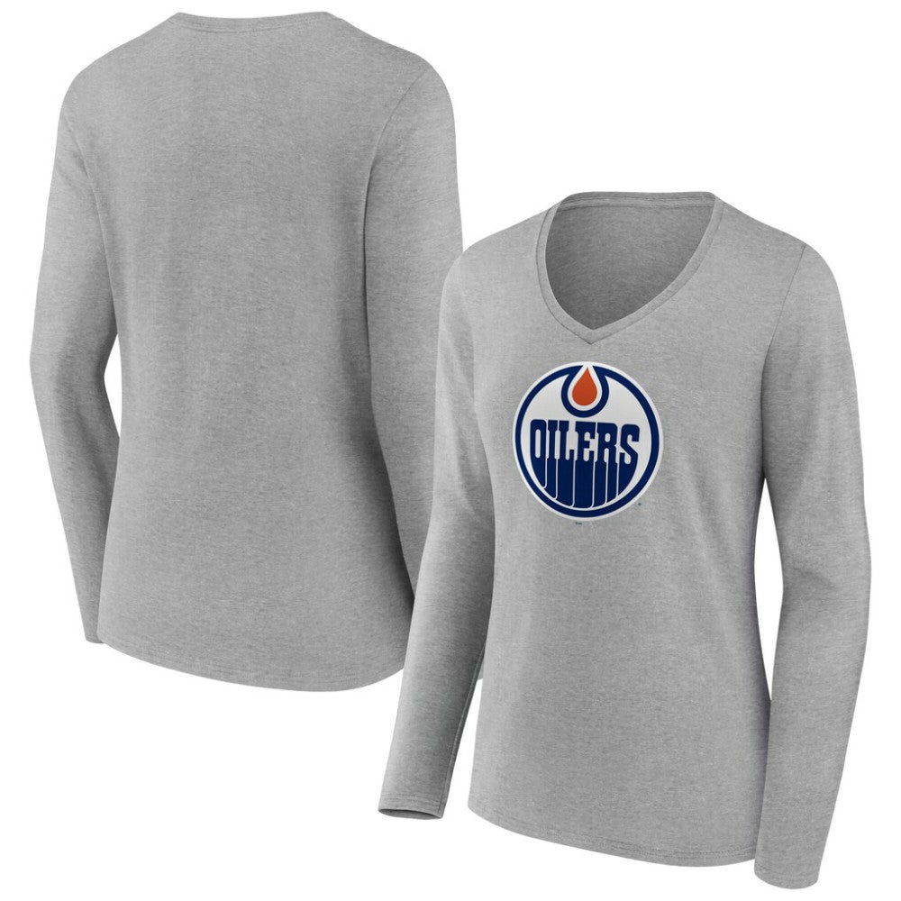 NHL Edmonton Oilers Women's Primary Logo Long Sleeve V-Neck T-Shirt
