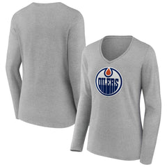 NHL Edmonton Oilers Women's Primary Logo Long Sleeve V-Neck T-Shirt