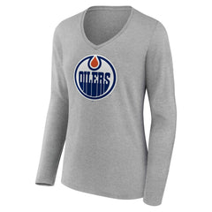 NHL Edmonton Oilers Women's Primary Logo Long Sleeve V-Neck T-Shirt
