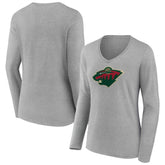 NHL Minnesota Wild Women's Primary Logo Long Sleeve V-Neck T-Shirt