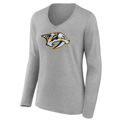 NHL Nashville Predators Women's Primary Logo Long Sleeve V-Neck T-Shirt