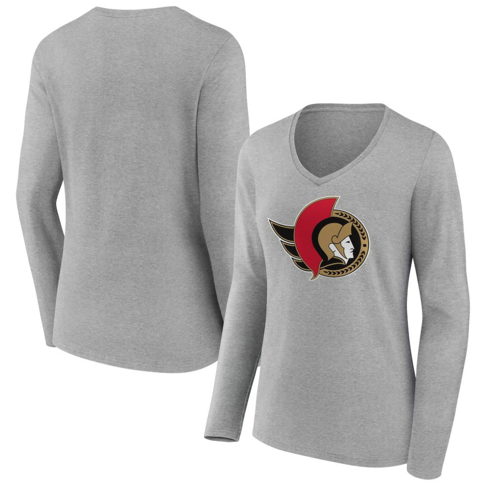 NHL Ottawa Senators Women's Primary Logo Long Sleeve V-Neck T-Shirt