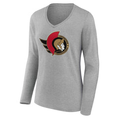 NHL Ottawa Senators Women's Primary Logo Long Sleeve V-Neck T-Shirt