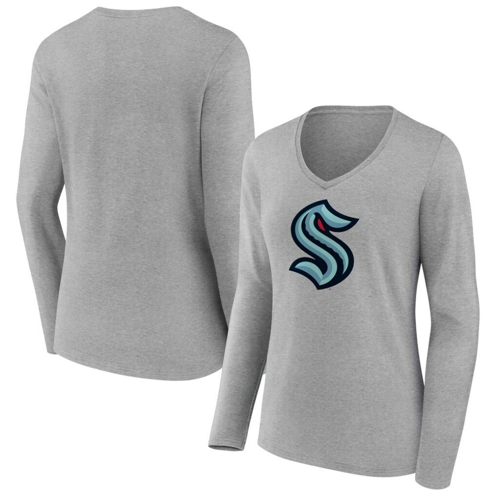 NHL Seattle Kraken Women's Primary Logo Long Sleeve V-Neck T-Shirt