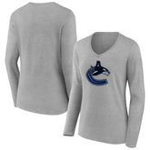 NHL Vancouver Canucks Women's Primary Logo Long Sleeve V-Neck T-Shirt
