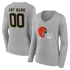 Women's Team Authentic Personalized Name & Number Long Sleeve V-Neck T-Shirt - Cleveland Browns T-shirts
