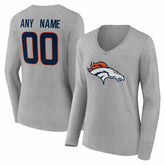 Women's Team Authentic Personalized Name & Number Long Sleeve V-Neck T-Shirt - Denver Broncos T-shirts