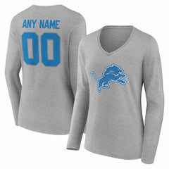 Women's Team Authentic Personalized Name & Number Long Sleeve V-Neck T-Shirt - Detroit Lions T-shirts