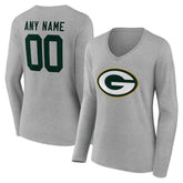 Women's Team Authentic Personalized Name & Number Long Sleeve V-Neck T-Shirt - Green Bay Packers T-shirts