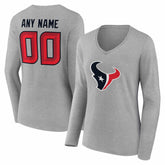 Women's Team Authentic Personalized Name & Number Long Sleeve V-Neck T-Shirt - Houston Texans T-shirts