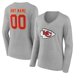 Women's Team Authentic Personalized Name & Number Long Sleeve V-Neck T-Shirt - Kansas City Chiefs T-shirts