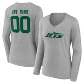 Women's Team Authentic Personalized Name & Number Long Sleeve V-Neck T-Shirt - New York Jets T-shirts
