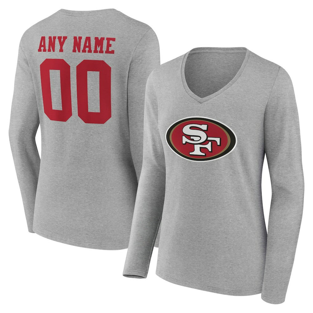 Women's Team Authentic Personalized Name & Number Long Sleeve V-Neck T-Shirt - San Francisco 49ers T-shirts