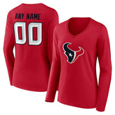 Women's Team Authentic Personalized Name & Number Long Sleeve V-Neck T-Shirt - Houston Texans T-shirts