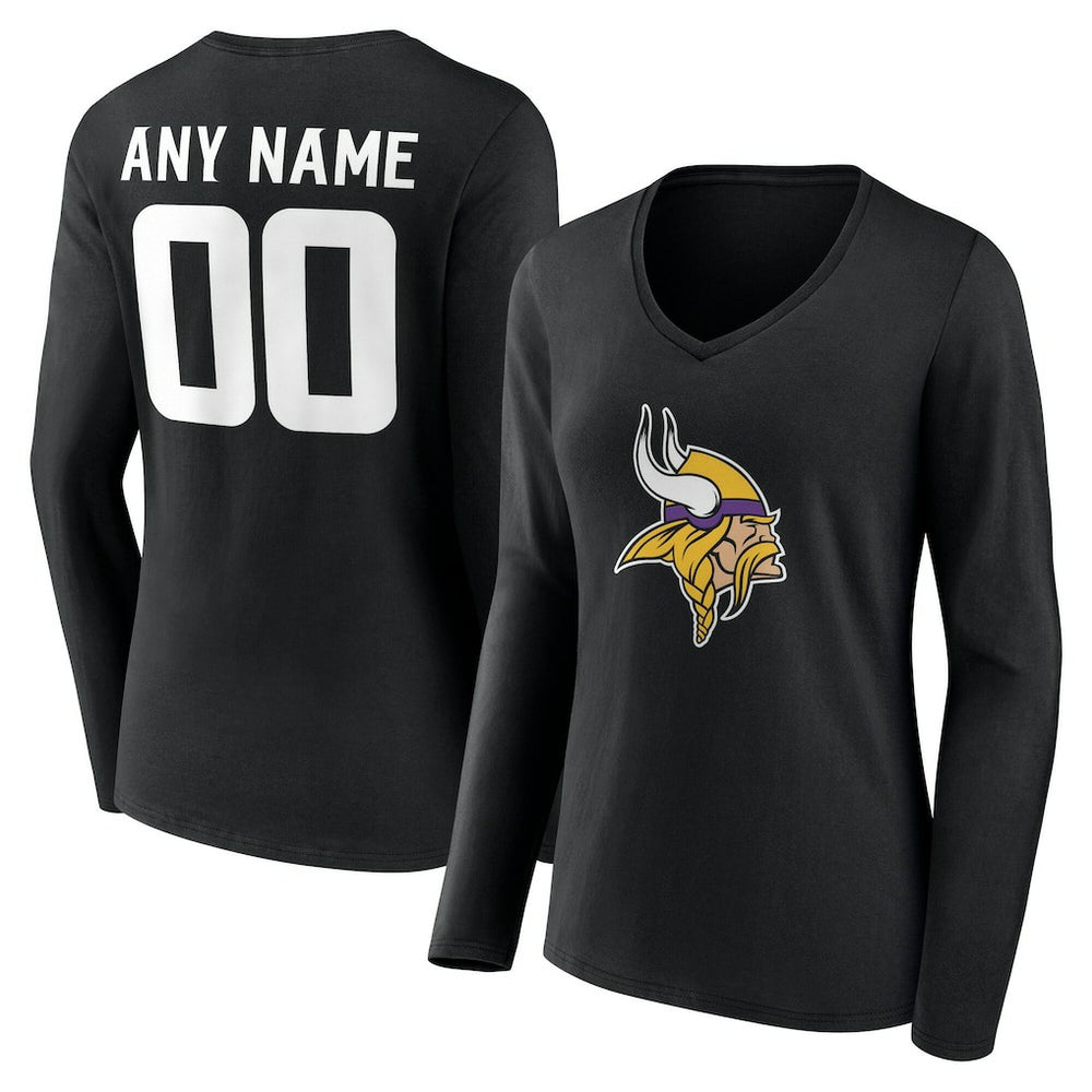 Women's Team Authentic Personalized Name & Number Long Sleeve V-Neck T-Shirt - Minnesota Vikings T-shirts