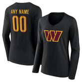 Women's Team Authentic Personalized Name & Number Long Sleeve V-Neck T-Shirt - Washington Commanders T-shirts