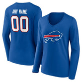 Women's Team Authentic Personalized Name & Number Long Sleeve V-Neck T-Shirt - Buffalo Bills T-shirts