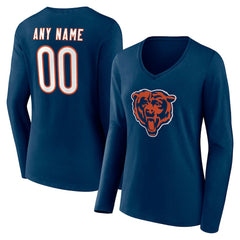 Women's Team Authentic Personalized Name & Number Long Sleeve V-Neck T-Shirt - Chicago Bears T-shirts