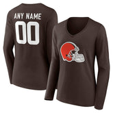 Women's Team Authentic Personalized Name & Number Long Sleeve V-Neck T-Shirt - Cleveland Browns T-shirts