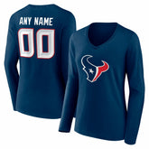 Women's Team Authentic Personalized Name & Number Long Sleeve V-Neck T-Shirt - Houston Texans T-shirts