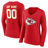 Women's Team Authentic Personalized Name & Number Long Sleeve V-Neck T-Shirt - Kansas City Chiefs T-shirts