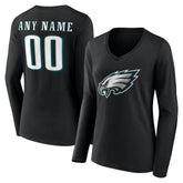 Women's Team Authentic Personalized Name & Number Long Sleeve V-Neck T-Shirt - Philadelphia Eagles T-shirts