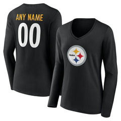 Women's Team Authentic Personalized Name & Number Long Sleeve V-Neck T-Shirt - Pittsburgh Steelers T-shirts