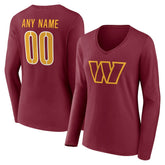 Women's Team Authentic Personalized Name & Number Long Sleeve V-Neck T-Shirt - Washington Commanders T-shirts