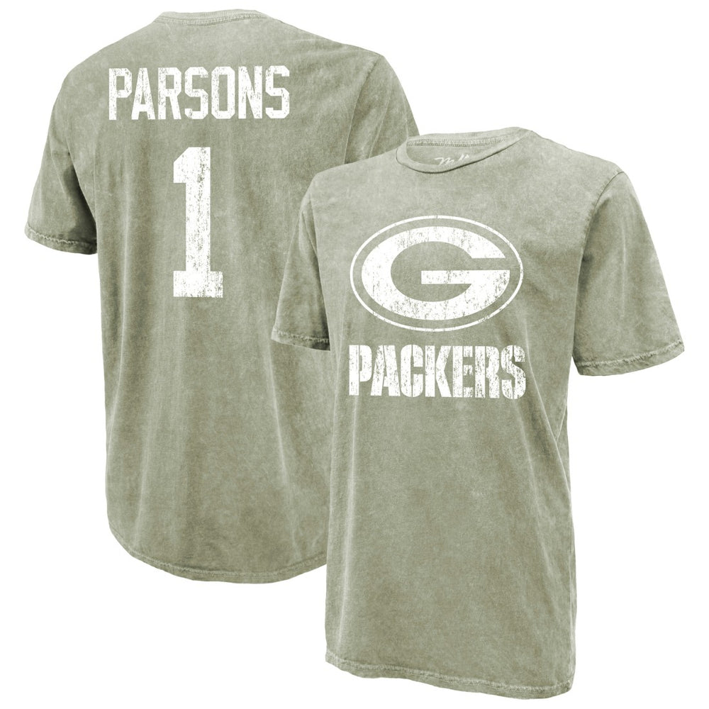 Micah Parsons Majestic Threads Mineral Wash Name & Number T-Shirt - Green Bay Packers T-shirts