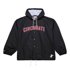 Black Cincinnati Reds Mitchell & Ness Full-Snap Hooded Coaches Jacket