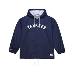 Navy New York Yankees Mitchell & Ness Full-Snap Hooded Coaches Jacket