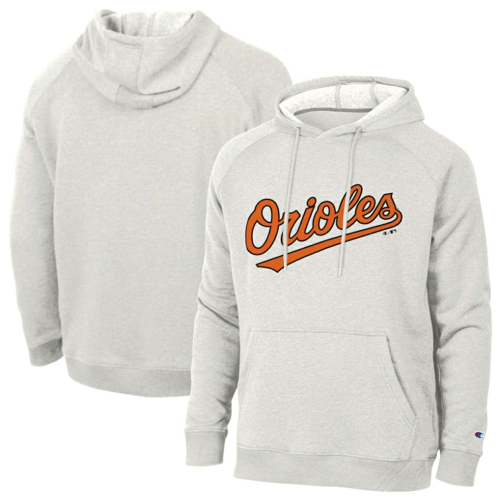 Heathered Core Ultra Light Grey Baltimore Orioles Champion Triumph Tri-Blend Raglan Hoodie