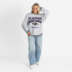 Gameday Couture Women's Oversized Gridiron Drive Ringer Stripe Sweatshirt - Baltimore Ravens Sweatshirts