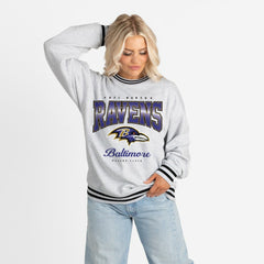 Gameday Couture Women's Oversized Gridiron Drive Ringer Stripe Sweatshirt - Baltimore Ravens Sweatshirts