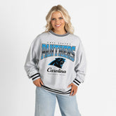 Gameday Couture Women's Oversized Gridiron Drive Ringer Stripe Sweatshirt - Carolina Panthers Sweatshirts