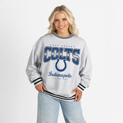 Gameday Couture Women's Oversized Gridiron Drive Ringer Stripe Sweatshirt - Indianapolis Colts Sweatshirts