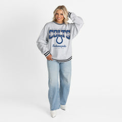 Gameday Couture Women's Oversized Gridiron Drive Ringer Stripe Sweatshirt - Indianapolis Colts Sweatshirts