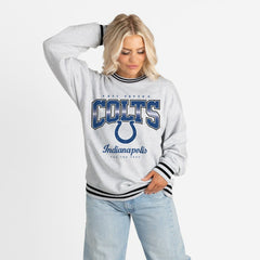 Gameday Couture Women's Oversized Gridiron Drive Ringer Stripe Sweatshirt - Indianapolis Colts Sweatshirts