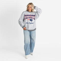 Gameday Couture Women's Oversized Gridiron Drive Ringer Stripe Sweatshirt - New England Patriots Sweatshirts