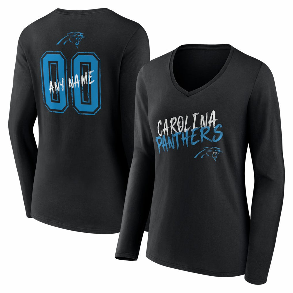 Women's Hustle Personalized Name & Number Long Sleeve V-Neck T-Shirt - Carolina Panthers T-shirts