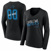 Women's Hustle Personalized Name & Number Long Sleeve V-Neck T-Shirt - Carolina Panthers T-shirts