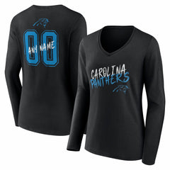 Women's Hustle Personalized Name & Number Long Sleeve V-Neck T-Shirt - Carolina Panthers T-shirts