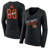 Women's Hustle Personalized Name & Number Long Sleeve V-Neck T-Shirt - Cincinnati Bengals T-shirts
