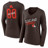 Women's Hustle Personalized Name & Number Long Sleeve V-Neck T-Shirt - Cleveland Browns T-shirts