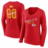 Women's Hustle Personalized Name & Number Long Sleeve V-Neck T-Shirt - Kansas City Chiefs T-shirts