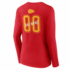 Women's Hustle Personalized Name & Number Long Sleeve V-Neck T-Shirt - Kansas City Chiefs T-shirts
