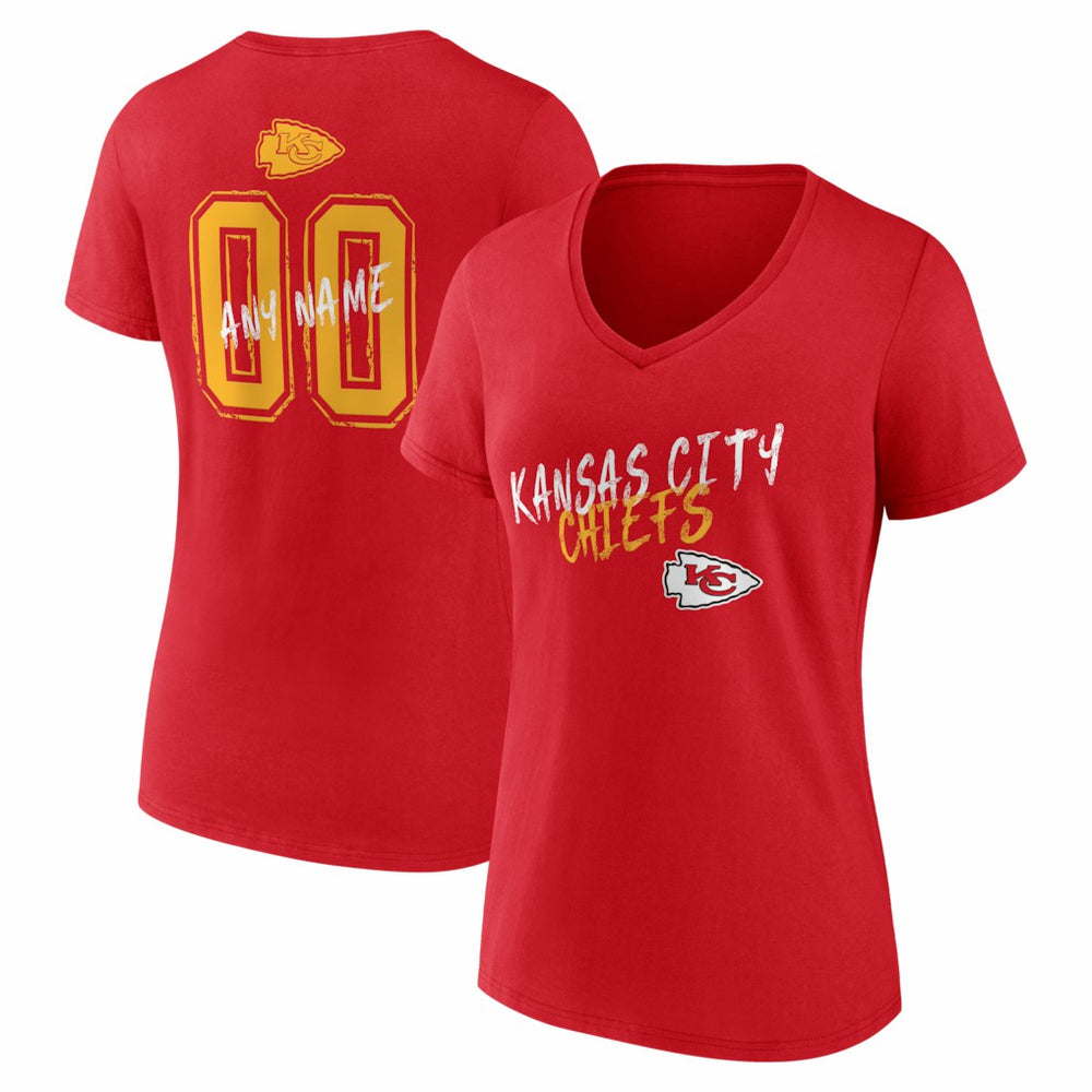 Women's Hustle Personalized Name & Number V-Neck T-Shirt - Kansas City Chiefs T-shirts